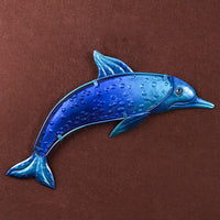 Opera d'arte da parete in metallo fatto a mano con delfino blu per la decorazione del giardino Ornamenti in miniatura Statue per esterni e sculture di accessori