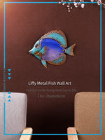 Handmade Metal Fish Wall Art for Home and Garden Decoration Outdoor Animales Jardin with Colour Glass Statues Sculptures