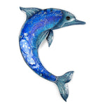Arte de pared de delfín de metal de animal de jardín hecho a mano con vidrio de pintura azul para decoración de jardín Estatuas y esculturas al aire libre