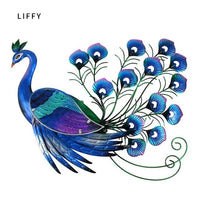 عمل فني جداري مصنوع يدويًا على شكل طاووس معدني لتزيين الحدائق في الهواء الطلق تماثيل المنمنمات وحلي الحدائق