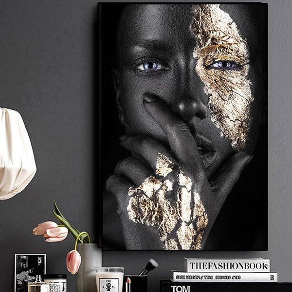 Hq Canvas Print African Art Black And Gold Woman Wall Picture Products On Etsy