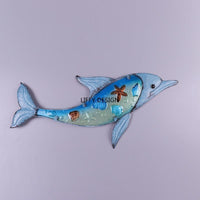 Handmade Garden Blue Dolphin Wall Artwork With Painting Glass for Outdoor Decoration Statues and Home Garden Decoration
