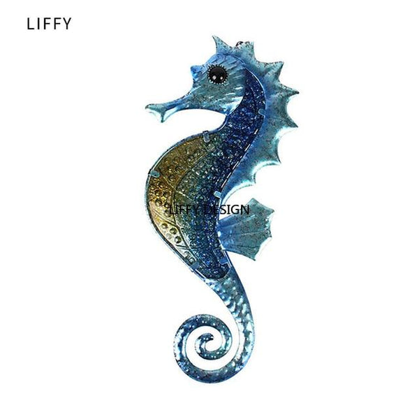 Handmade Home Decor Metal Seahorse of Wall Decor with Glass for Garden Decoration Animales Jardin Miniature Statues and Garden Sculpture