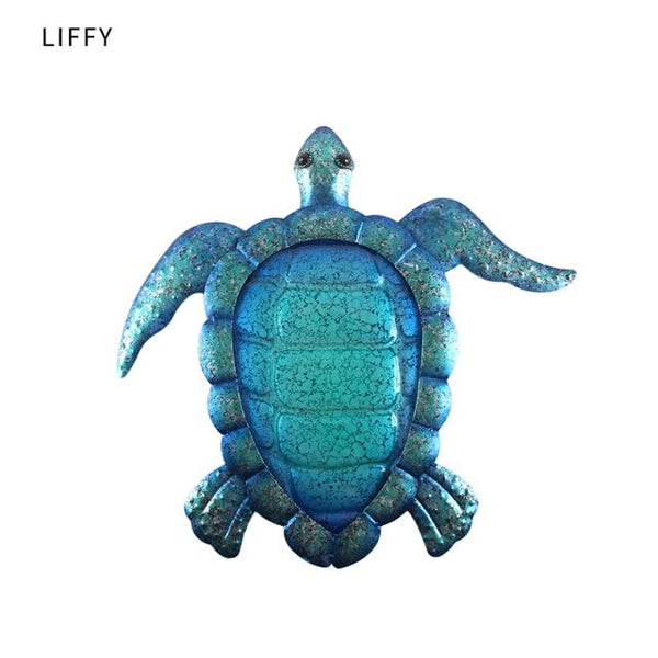 Handmade Liffy Gift Blue Metal Turtle Wall Artwork for Garden Decoration Outdoor Animal for Garden Statues Miniatures and Sculptures Yard