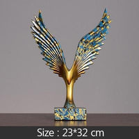 Aquila astratta Ali spiegate Figurine oro e blu Soggiorno Figurine decorative Fengshui Artigianato in resina Ornamento per ufficio