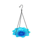 Handmade Hanging Bird Bath Blue Flower Glass Bowl Feeder for Garden Decoration Outdoor Yard and Patio and Bathroom Accessories for Bird