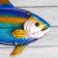 Ručně vyráběné domácí kovové rybí nástěnné umění pro zahradní dekorace Venkovní zvířata Jardin s barevným sklem pro sochy a sochy Yard