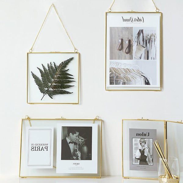 Nordic Light Luxury Gold Brass Hanging Frame 6 inch 8 inch Living Room Wall Hanging Decor Photo Frames Ornaments Wedding Gifts