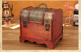Caixa de tesouro de madeira clássica antiga enfeite de artesanato caixa de joias com gaveta de bloqueio Caixas de armazenamento de joias retrô para casa decoração de casa