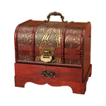 Caixa de tresors de fusta antiga clàssica, adorn de caixa de joieria artesanal amb calaix de bloqueig, caixes d’emmagatzematge de joies retro, decoració de la llar