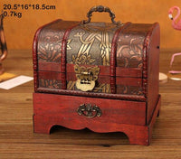 Caixa de tesouro de madeira clássica antiga enfeite de artesanato caixa de joias com gaveta de bloqueio Caixas de armazenamento de joias retrô para casa decoração de casa