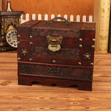 Antique Europe Old Dressing Box Wooden with Lock Big Jewelry Box Ornament Simple Jewelry Storage Boxes with Mirror Wedding Gifts