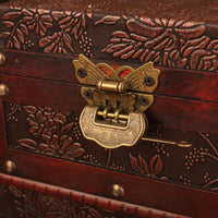 Senovinė Europos senoji drabužių dėžutė, medinė su spynos dideliu papuošalų dėžutės ornamentu, paprastos papuošalų laikymo dėžutės su veidrodinėmis vestuvinėmis dovanomis