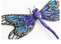 عمل فني جداري مصنوع يدويًا من المعدن الأزرق اليعسوب لتزيين الحديقة ، التماثيل والمنحوتات والمنمنمات الخارجية للحيوانات