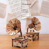 Vintage madera retro tocadiscos caja de música manualidades gramófono trompeta modelo caja de música adornos hogar bar tienda decoración regalos