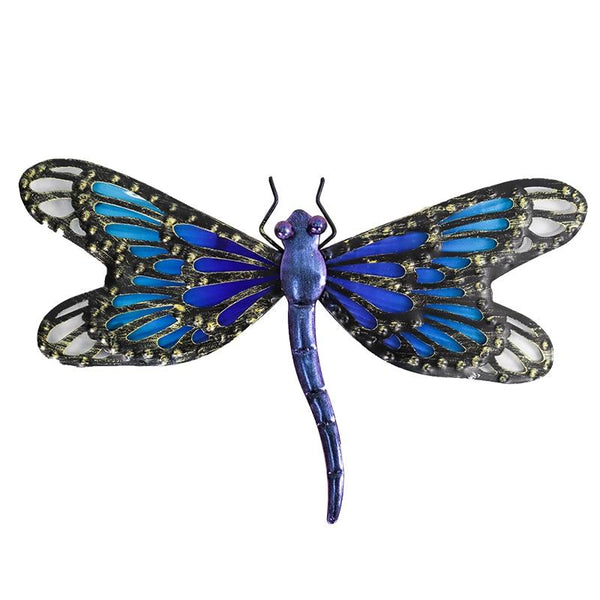 Handmade Metal Blue Fairy Dragonfly Wall Artwork for Garden Decoration Miniaturas Animal Outdoor Statues and Sculptures and Miniature