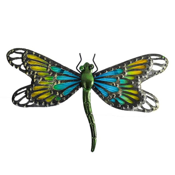 Handmade Metal Blue Fairy Dragonfly Wall Artwork for Garden Decoration Miniaturas Animal Outdoor Statues and Sculptures and Miniature