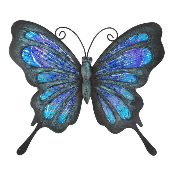 Handmade Blue Metal Butterfly Wall Artwork for Garden Decoration Miniatures Statues Animal Outdoor Decor and Sculptures