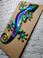 تزیین دیواری فلزی دست ساز Gecko با شیشه برای دکوراسیون باغچه های خانگی و مینیاتور مجسمه های باغ تزیینات باغ در فضای باز باغ تزئینات پری