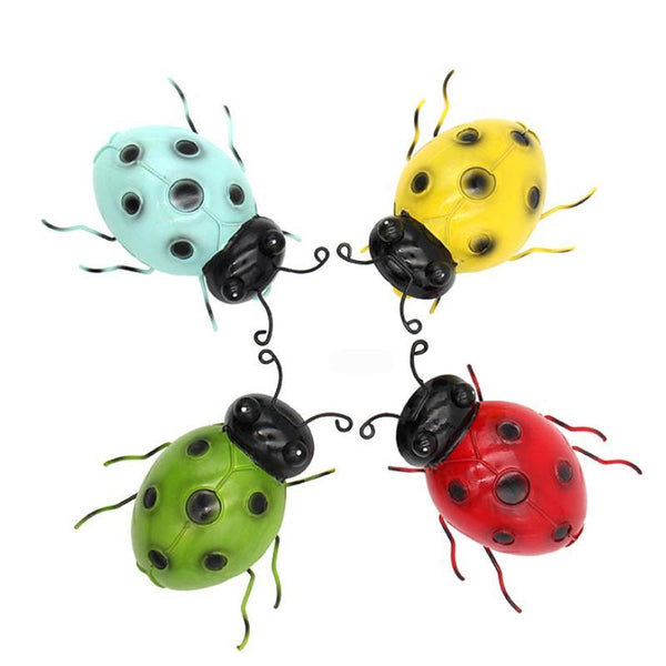 Handmade 4 Pcs Iron Ladybug Metal Wall Hanging Art Decorations Ornament for Home and Garden Outdoor Statues