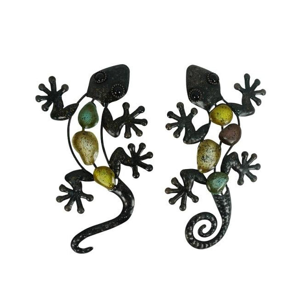 Handmade 2pcs Small Metal Gecko Wall for Home and Garden Decoration Outdoor Statues Accessories Sculptures Animal