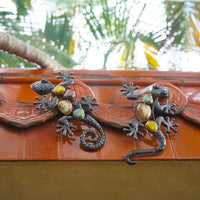 Feito à mão com 2 peças pequenas de metal Gecko para decoração de casa e jardim Estátuas ao ar livre Acessórios Esculturas de animais
