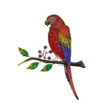 Handmade โลหะ Bird Parrot Wall Art แก้วสีแดงสำหรับตกแต่งบ้านสวน Miniatures ประติมากรรมรูปปั้นกลางแจ้ง Fairy Ornaments