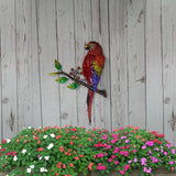 فن حائط على شكل طائر ببغاء معدني مصنوع يدويًا مع زجاج أحمر لتزيين حديقة المنزل والمنمنمات تماثيل زينة خيالية خارجية