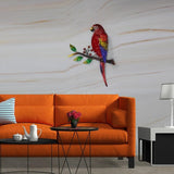 Ręcznie robiony metalowy ptak papuga Wall Art z czerwonym szkłem do dekoracji domu i ogrodu miniaturowe rzeźby posągi ozdoby na zewnątrz wróżek