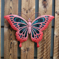Ručně vyráběná zahradní růžová motýlka na zeď pro domácí a zahradní venkovní dekorace Sochy Miniatury Sochy