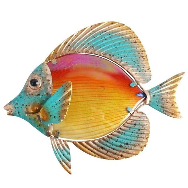 Handmade Metal Fish Wall Art for Home and Garden Decoration Outdoor Animales Jardin with Colour Glass Statues Sculptures