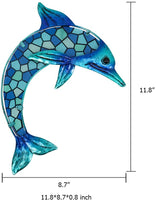 Handmade Metal Blue Dolphin Wall Artwork for Garden Decoration Miniature Ornaments Outdoor Statues and Accessories Sculptures
