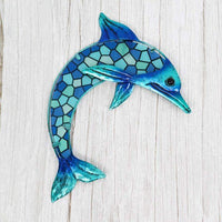 Obra d'art de paret de dofí blau de metall fet a mà per a decoració de jardins Adorns en miniatura Estàtues i accessoris escultures a l'aire lliure