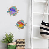 Handmade Metal Fish Wall Art for Home and Garden Decoration Outdoor Animales Jardin with Colour Glass Statues Sculptures Set of 2