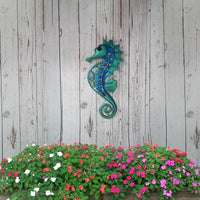 اليدوية حديقة الجدار الديكور المعادن فرس البحر مع الزجاج للمنزل في الهواء الطلق الحيوانات تماثيل Jardin مصغرة والنحت