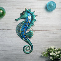 Ručně vyráběná zahradní nástěnná dekorace Kovový mořský koník se sklem pro domácí venkovní animales Jardin Miniaturní sochy a plastiky