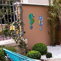 فرس البحر المعدني المصنوع يدويًا جدار الفن لتزيين الحدائق في الهواء الطلق التماثيل المصغرة والنحت مجموعة من 2