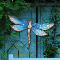 اليدوية السماء الزرقاء المعدنية اليعسوب جدار عمل فني لتزيين الحديقة Miniaturas الحيوان في الهواء الطلق التماثيل والمنحوتات لتزيين الفناء