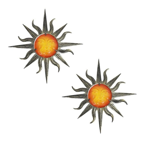 Handmade Metal Sun Wall Art with Glass for Home and Garden Outdoor Decoration Ornaments and Yard Miniatures Statues Set of 2