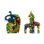 Manfarita Elefanta kaj Ĝirafa Rezina Mozaiko por Hejma Ornamado Bestaj Statuoj kaj Skulptaĵoj Ornamaĵoj Aro de 2