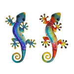 Rankų darbo metalo gecko sienų dailė su stiklu namų sodo dekoravimui ir miniatiūrų statulėlės Lauko ornamentų rinkinys iš 2