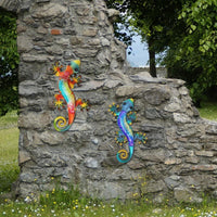 Rankų darbo metalo gecko sienų dailė su stiklu namų sodo dekoravimui ir miniatiūrų statulėlės Lauko ornamentų rinkinys iš 2
