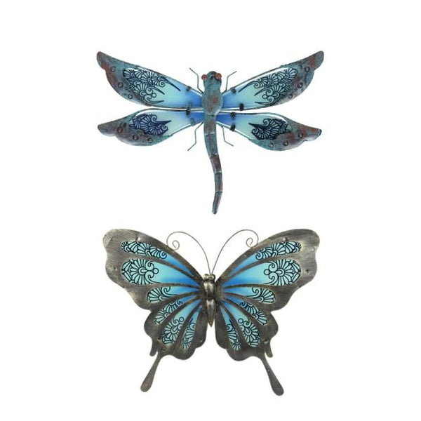 Handmade Metal Dragonfly and Butterfly Wall Artwork for Garden Decoration Miniaturas Animal Outdoor Statues and Sculptures Yard Set of 2