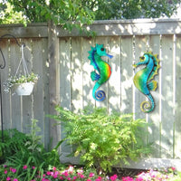 فرس البحر المعدني المصنوع يدويًا جدار الفن لتزيين الحدائق في الهواء الطلق التماثيل المصغرة والنحت مجموعة من 2