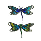 عمل فني جداري مصنوع يدويًا من المعدن الأزرق اليعسوب لتزيين الحديقة ، تماثيل ومنحوتات حيوانات خارجية صغيرة لساحة مجموعة من 2