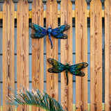 Obra d'art de paret de libélula de fades blaves fetes a mà de metall per a la decoració del jardí, estàtues i escultures d'animals en miniatura a l'aire lliure per al jardí, joc de 2