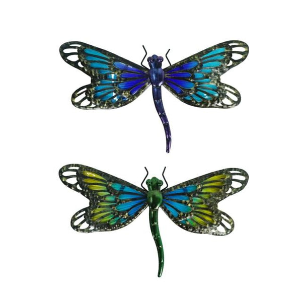 Handmade Metal Blue Fairy Dragonfly Wall Artwork for Garden Decoration Miniaturas Animal Outdoor Statues and Sculptures for Yard Set of 2
