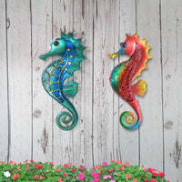 Rankų darbo sodo sienų meno metalo jūrų arkliuko dekoravimas su stiklu namų lauko gyvūnams Jardino miniatiūrinės statulos ir skulptūrų rinkinys iš 2