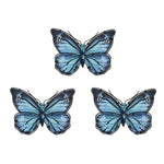 Ručne vyrábaný modrý kovový motýľ na stenu pre dekoráciu domu a záhrady Miniatúry Vonkajšie sochy a sochy zvierat pre dvor Sada 3 kusov