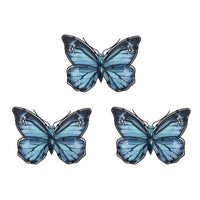 Ručně vyráběné modré kovové motýlové nástěnné umění pro domácí a zahradní dekorace Miniatury Zvířecí venkovní sochy a sochy pro dvůr Sada 3